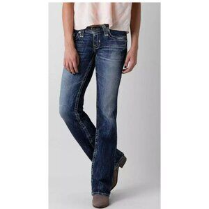 Big Star Sweet Low Bootcut Jeans Womens 27x33 Distressed Denim Medium Wash Stret